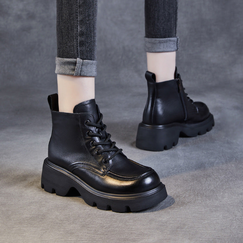 Women's Vintage Leather Casual Platform Ankle Boots