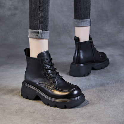 Women's Vintage Leather Casual Platform Ankle Boots