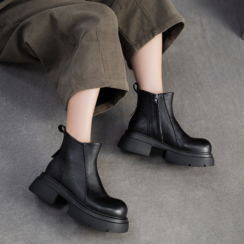 Women's Minimalist Plain Leather Platform Ankle Boots
