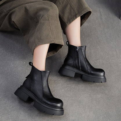 Women's Minimalist Plain Leather Platform Ankle Boots