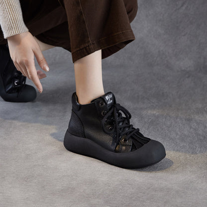 Women's Plain Leather Comfort Casual Flat Ankle Boots