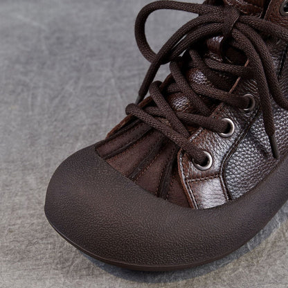 Women's Plain Leather Comfort Casual Flat Ankle Boots