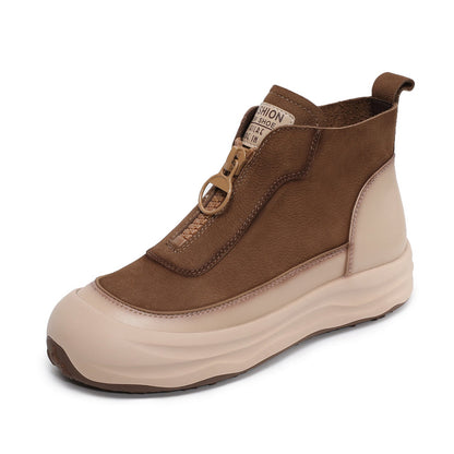 Women's Retro Leather Front Zipper Martin Boots-RAIIFY