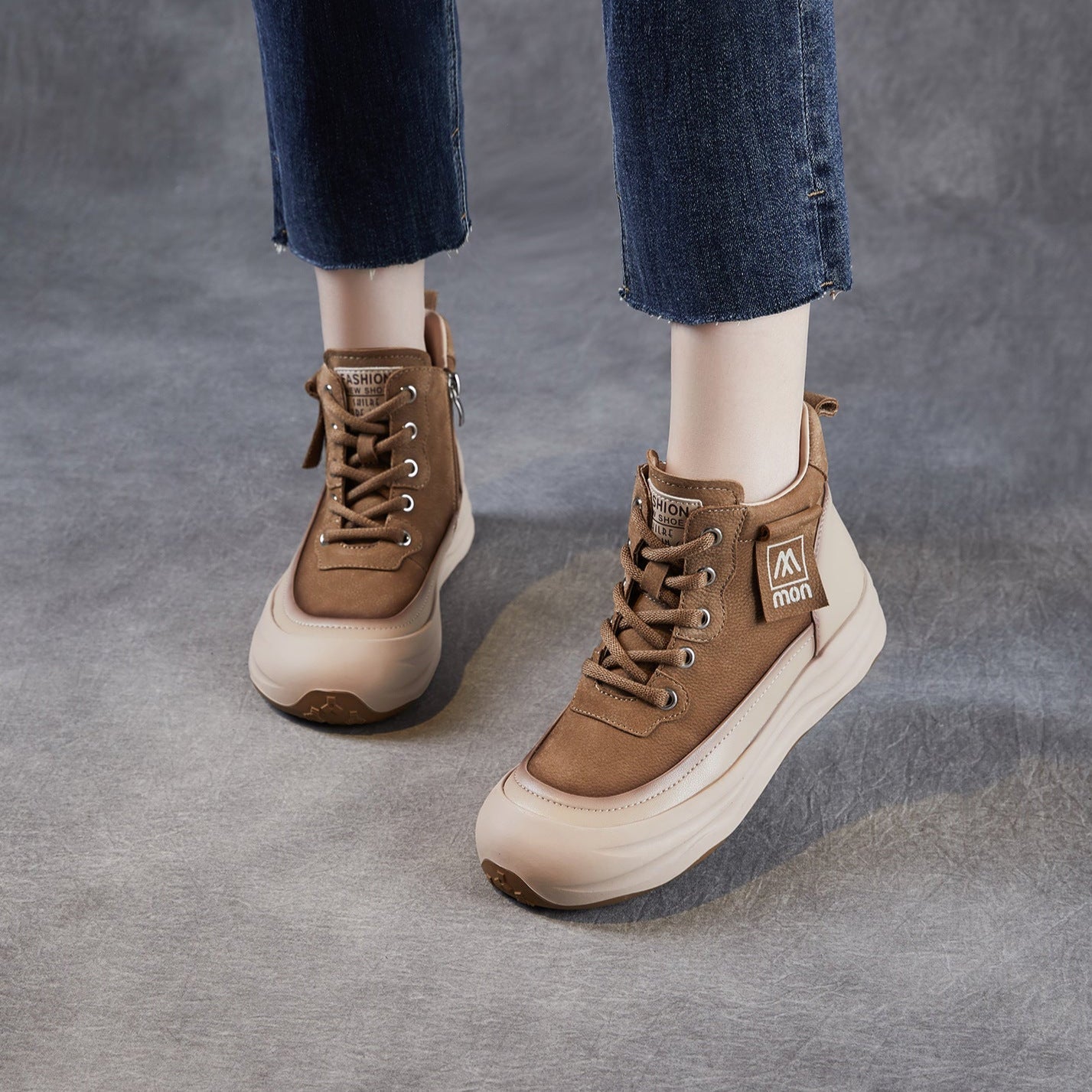 Women's Retro Leather Platform Martin Ankle Boots