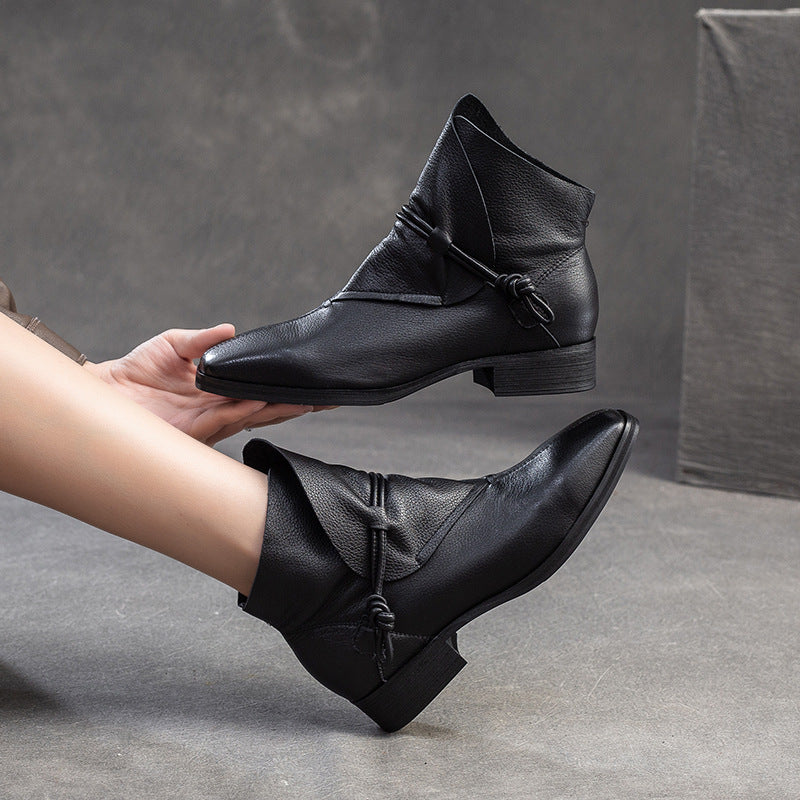 Women's Vintage Soft Leather Comfort Slip-on Ankle Boots