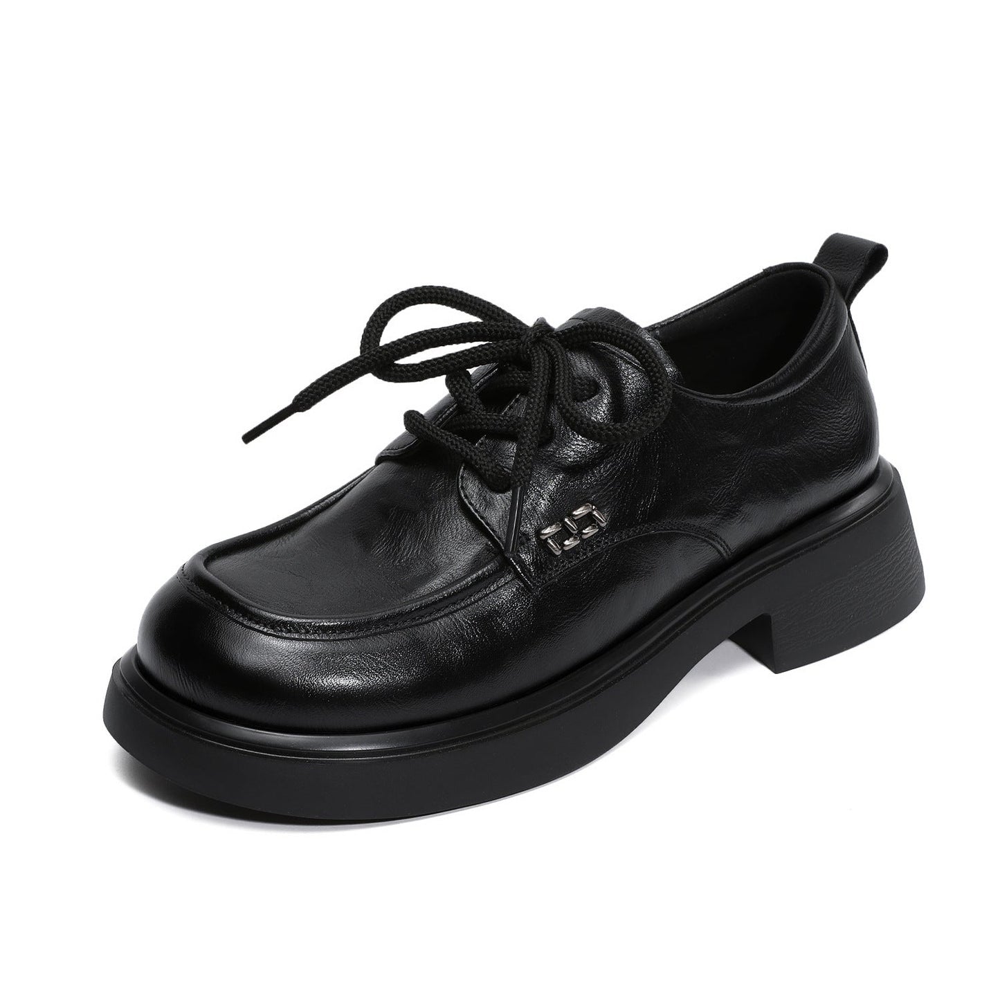 Women's Retro Plain Leather Casual Lace-up Loafers-RAIIFY