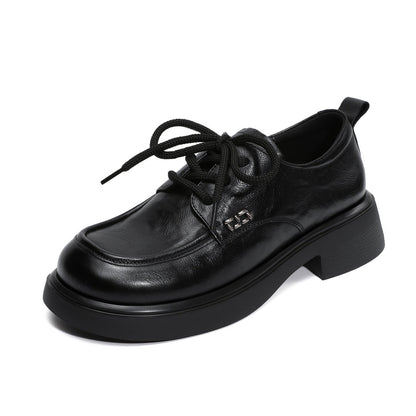 Women's Retro Plain Leather Casual Lace-up Loafers-RAIIFY