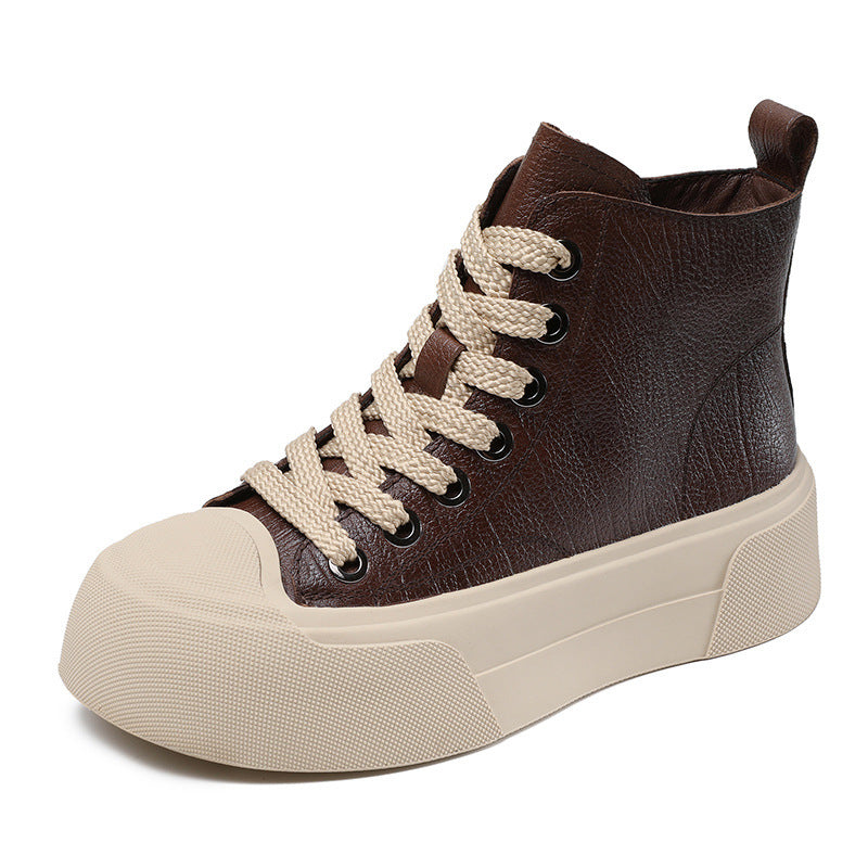 Women's Casual Plain Leather Flat Ankle Boots-RAIIFY