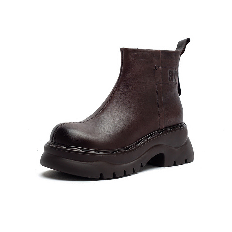 Women's Retro Plain Leather Casual Ankle Boots