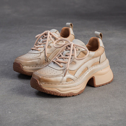 Women's Retro Quilted Leather Chunky Heel Casual Shoes-RAIIFY