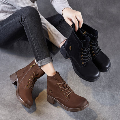 Women's Vintage Plain Leather Ankle Boots