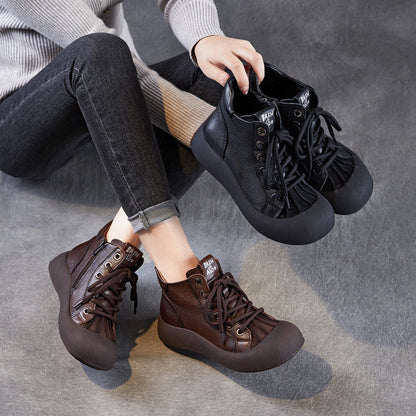 Women's Plain Leather Comfort Casual Flat Ankle Boots