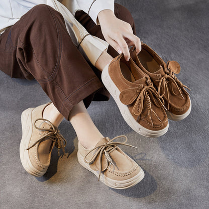 Women's Plain Suede Leather Platform Casual Shoes