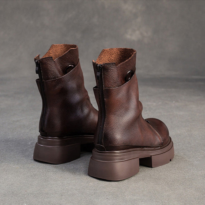 Women's Minimalist Leather Retro Casual Motorcycle Boots