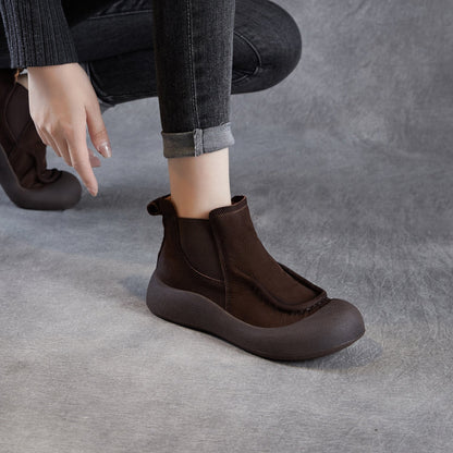 Women's Vintage Plain Leather Slip-on Ankle Boots