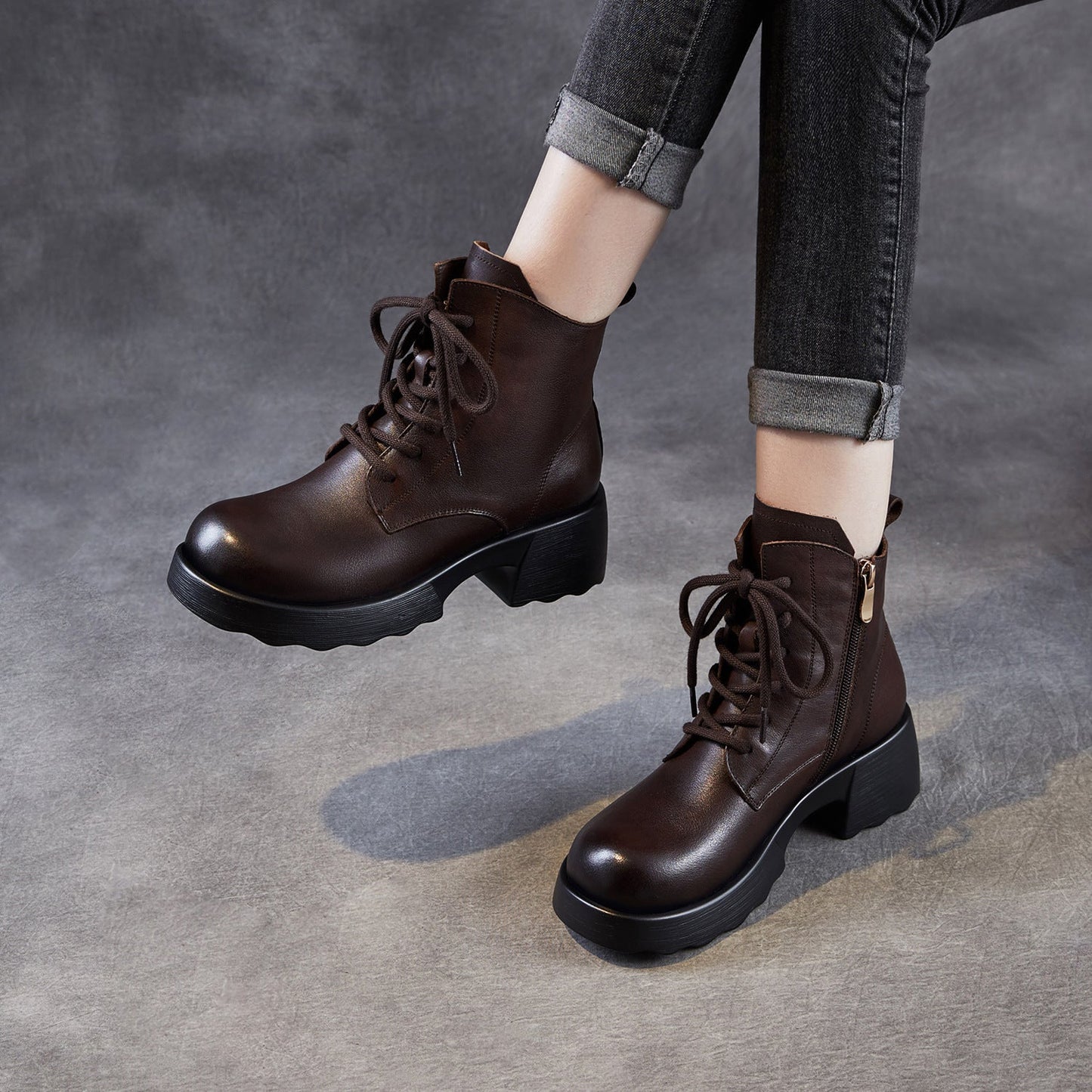 Women's Soft Breathable Leather Low Heel Ankle Boots