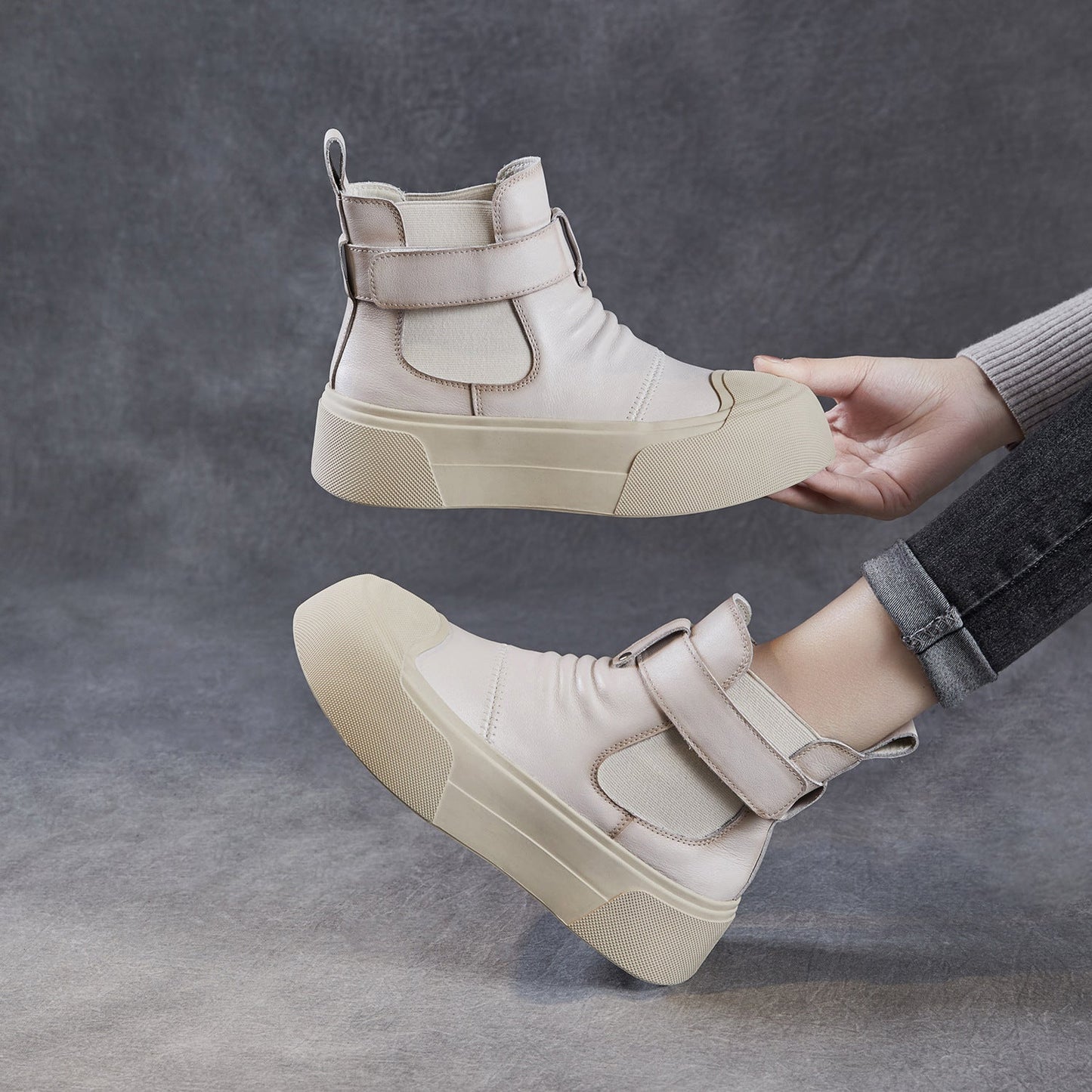 Women's Plain Leather Casual Ankle Boots