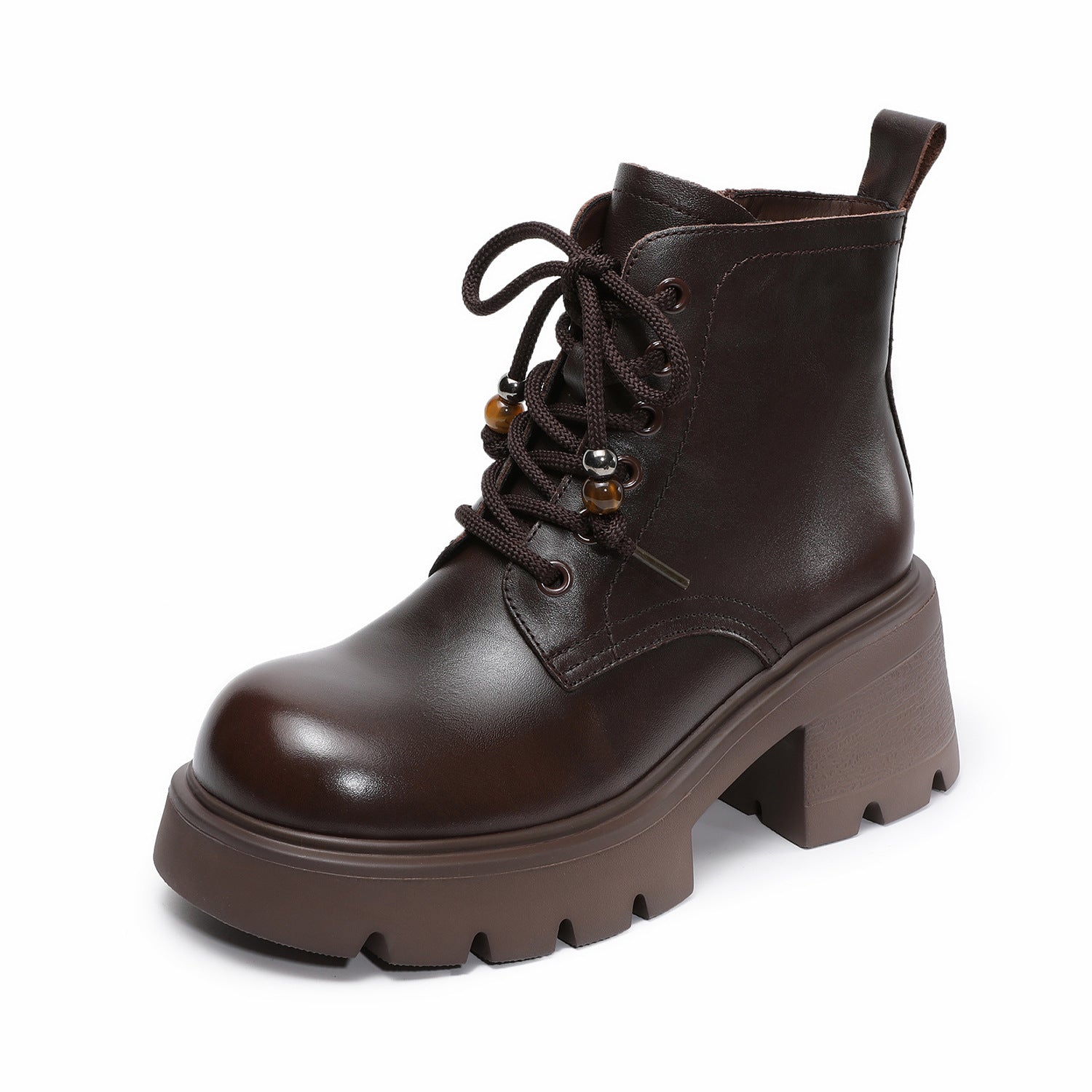 Women's Vintage Leather Chunky Heel Boots-RAIIFY