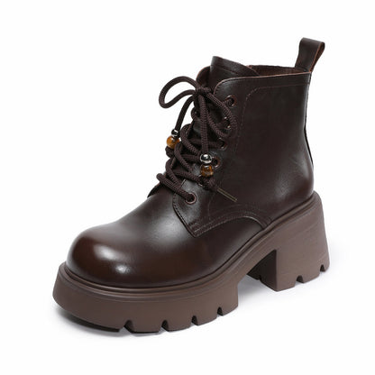 Women's Vintage Leather Chunky Heel Boots-RAIIFY