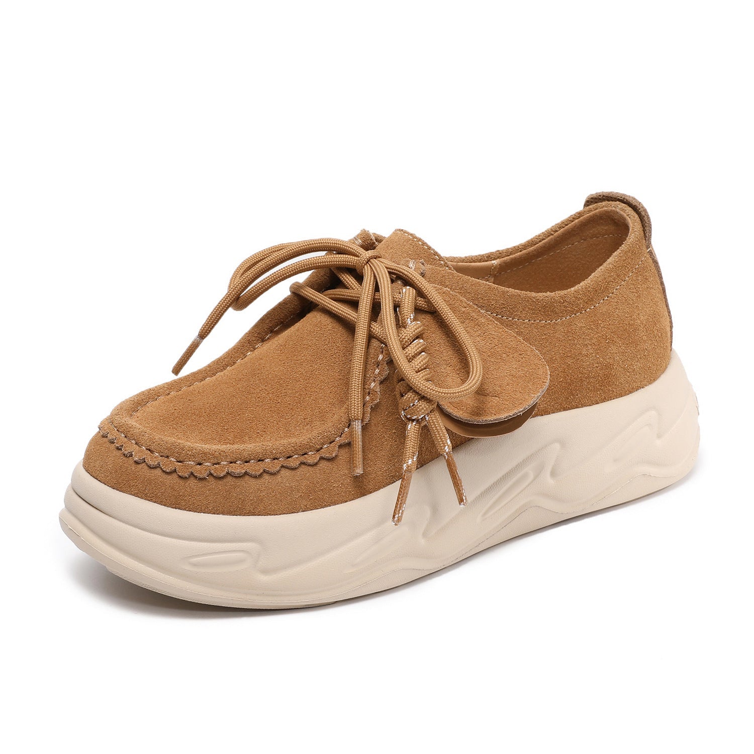 Women's Plain Suede Leather Platform Casual Shoes-RAIIFY