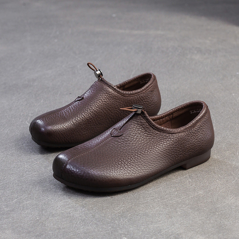 Women's Minimalist Retro Plain Leather Casual Flats-RAIIFY