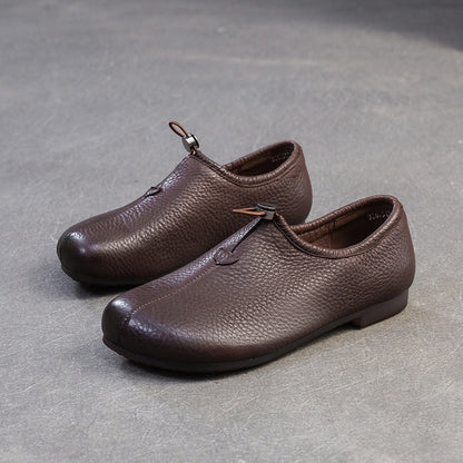 Women's Minimalist Retro Plain Leather Casual Flats-RAIIFY