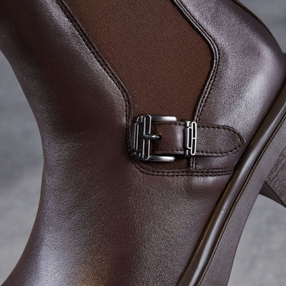 Women's Minimalist Plain Leather Slip-on Ankle Boots