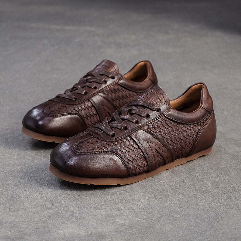 Women's Vintage Leather Woven Casual Shoes-RAIIFY