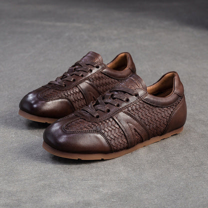 Women's Vintage Leather Woven Casual Shoes-RAIIFY