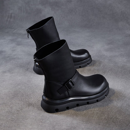Women's Retro Leather Back Zipper Minimalist Boots