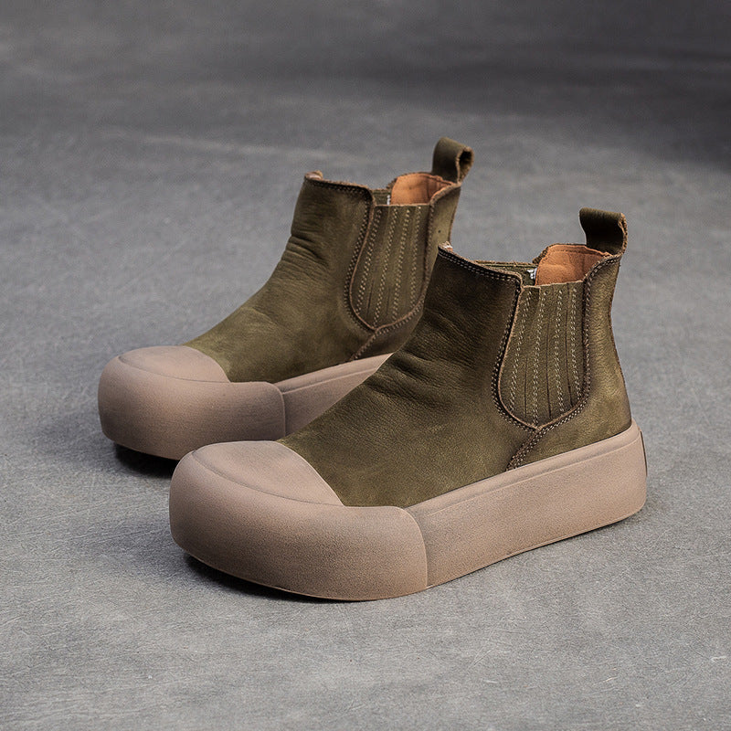 Women's Retro Leather Casual Slip-on Ankle Boots-RAIIFY