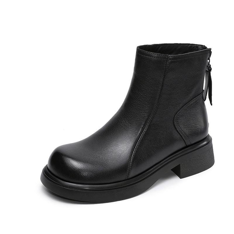 Women's Retro Plain Leather Minimalist Ankle Boots-RAIIFY