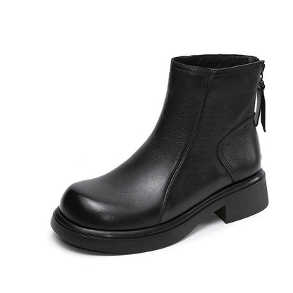 Women's Retro Plain Leather Minimalist Ankle Boots-RAIIFY