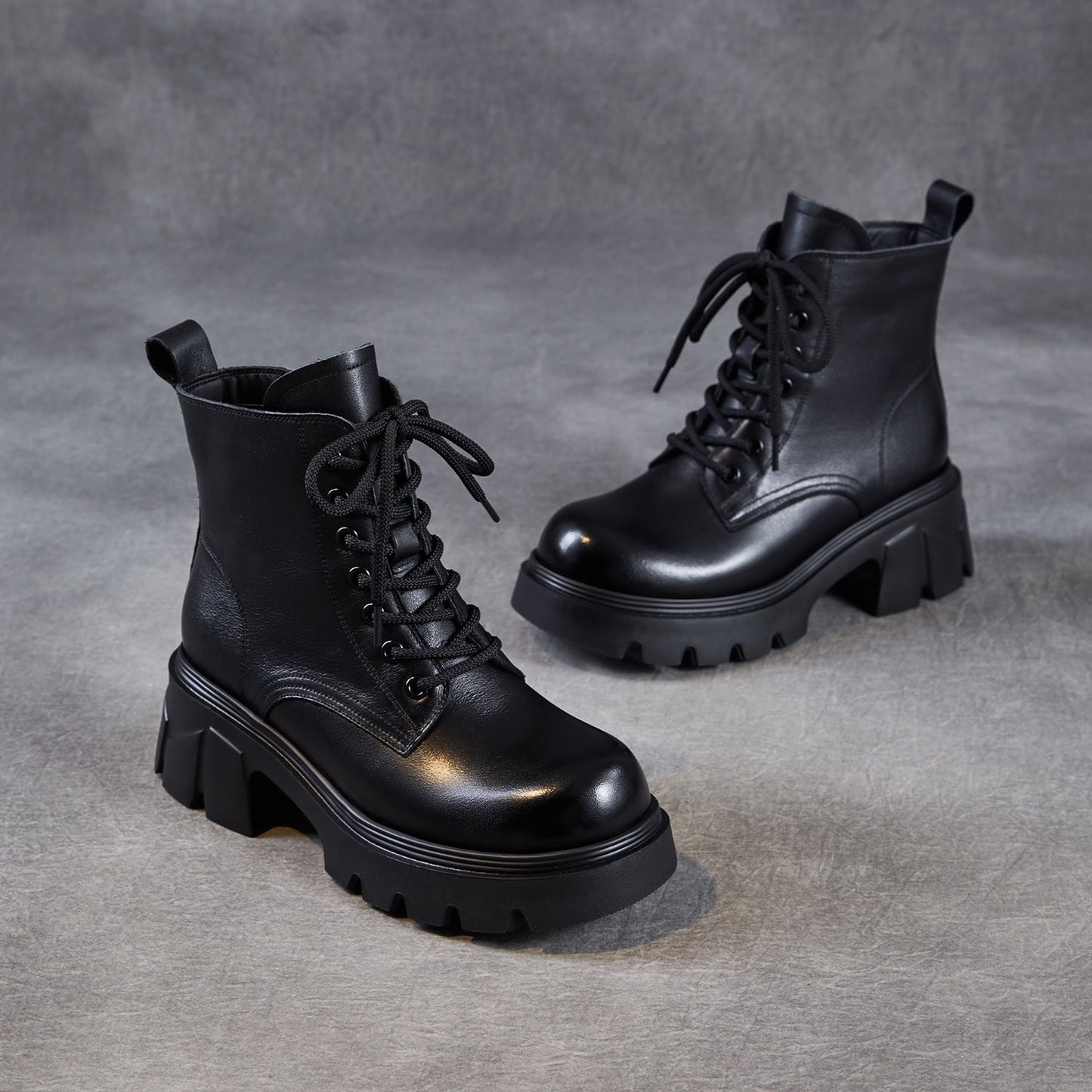 Women's Minimalist Plain Leather Chunky Platform Boots