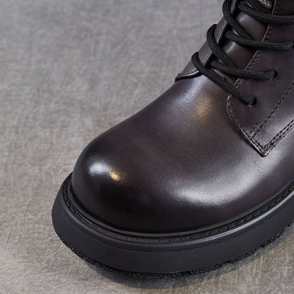 Women's Retro Plain Leather Buckle Ankle Boots