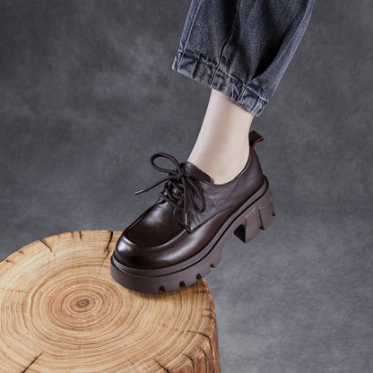 Women's Vintage Leather Chunky Heel Loafers