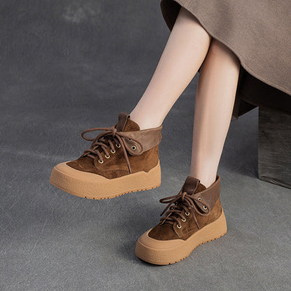 Women's Plain Soft Leather Flat Casual Ankle Boots