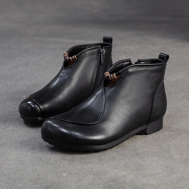 Women's Vintage Soft Leather Flat Ankle Boots-RAIIFY