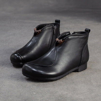 Women's Vintage Soft Leather Flat Ankle Boots-RAIIFY