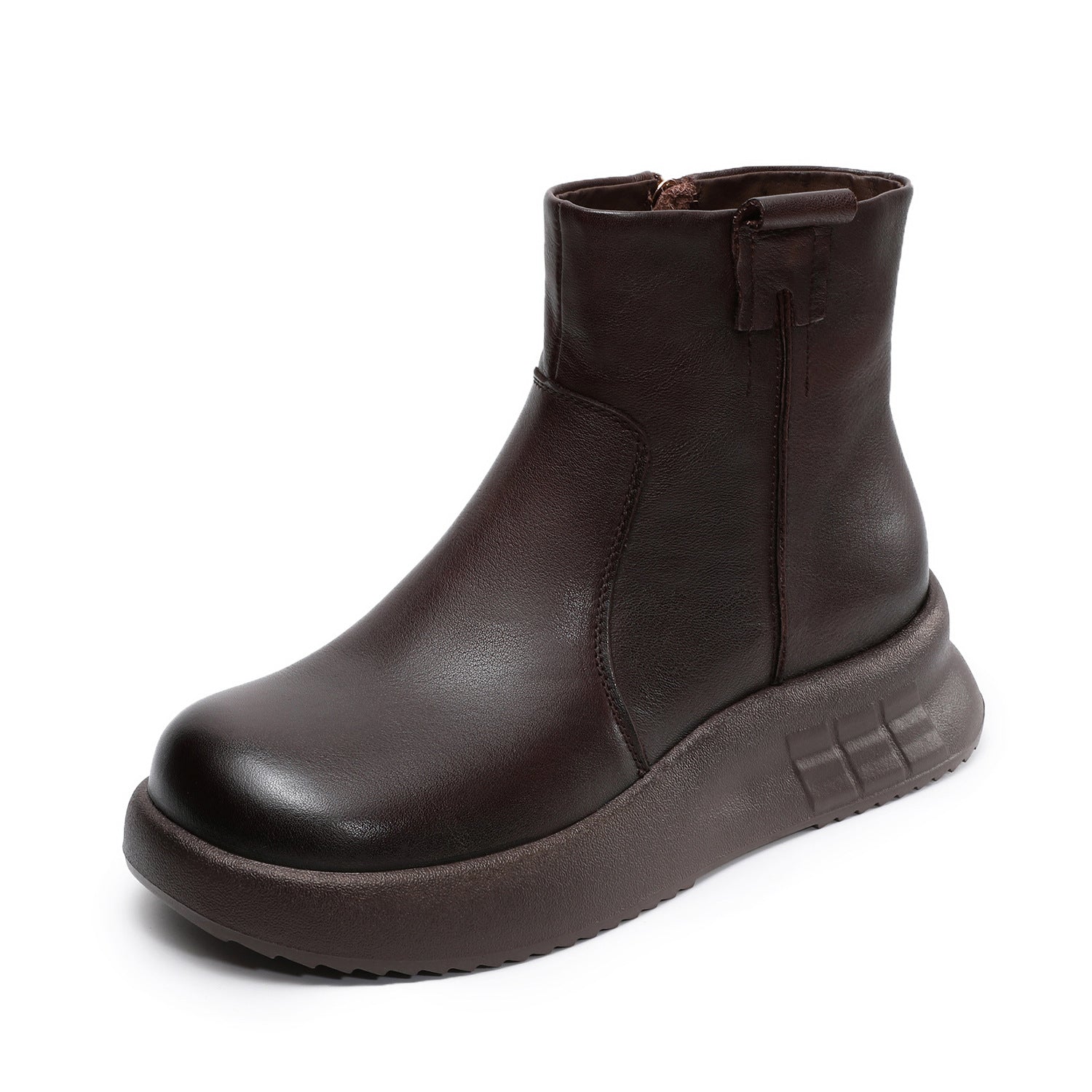 Women's Minimalist Plain Leather Thick Soled Ankle Boots-RAIIFY