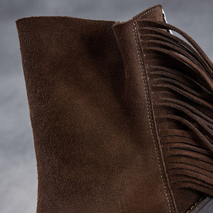 Women's Retro Plain Suede Tassels Ankle Boots