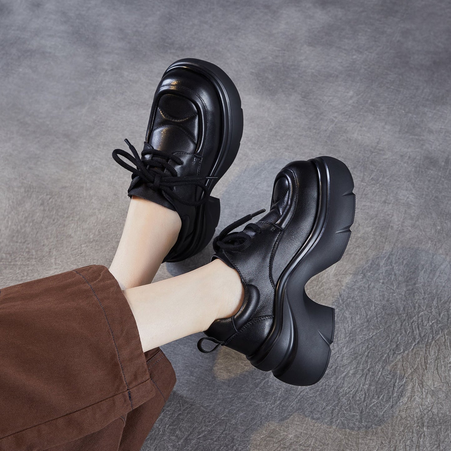 Women's Vintage Chunky Platform Lace-up Loafers