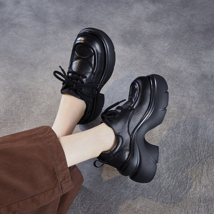 Women's Vintage Chunky Platform Lace-up Loafers