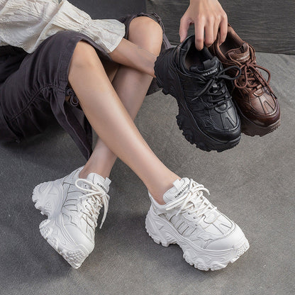 Women's Minimalist Plain Leather Chunky Platform Sneakers