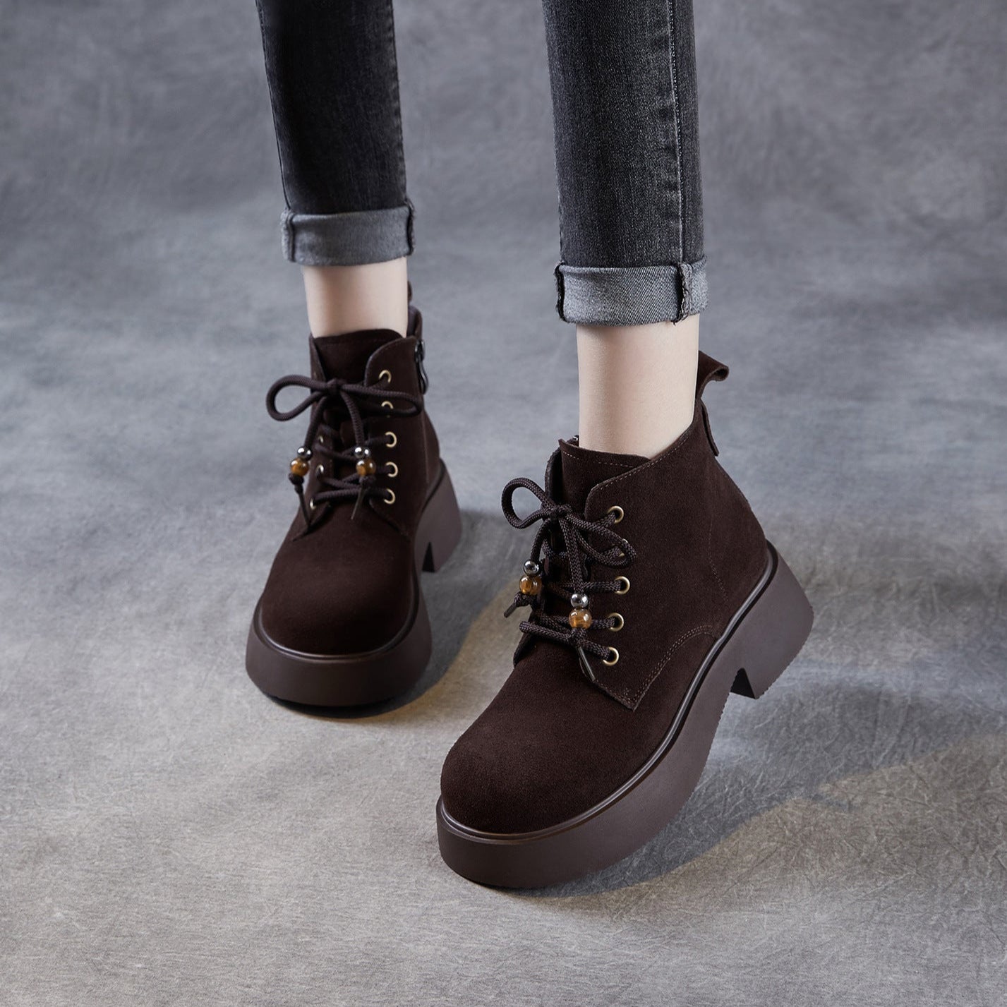 Women's Retro Plain Suede Platform Ankle Boots