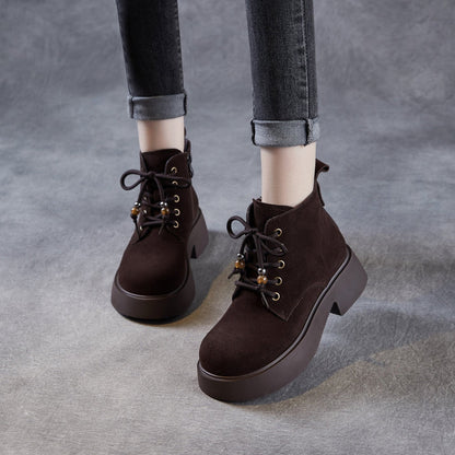 Women's Retro Plain Suede Platform Ankle Boots