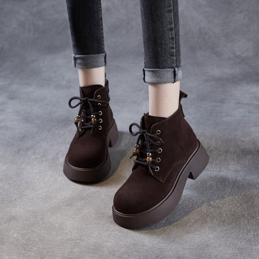 Women's Retro Plain Suede Platform Ankle Boots