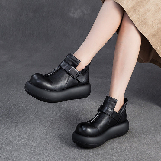 Women's Minimalist Plain Leather Platform Ankle Boots