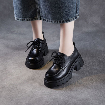 Women's Vintage Leather Chunky Heel Loafers