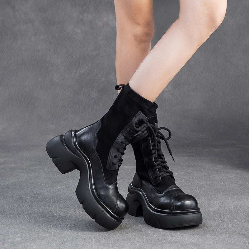 Women's Casual Leather Mid-Calf Platform Boots